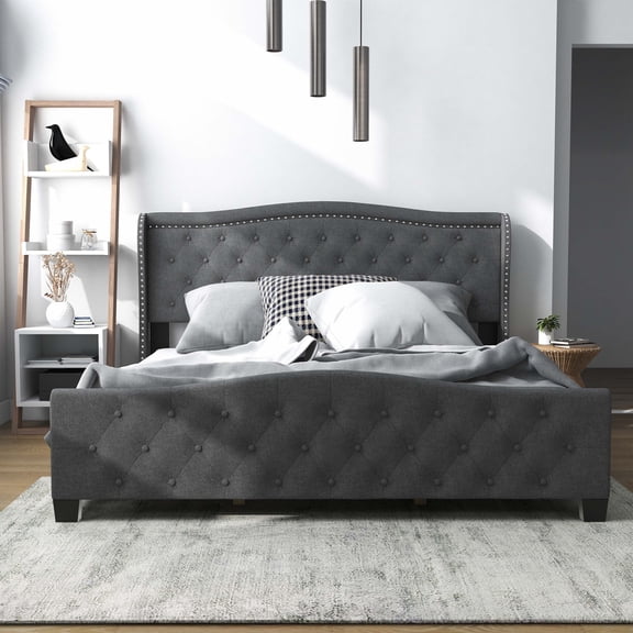 Sumala Tufted Fabric Panel Bed, Queen, Dark Gray