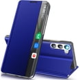 thumbnail image 1 of Sumao for Samsung Galaxy S24 Smart Clear View Window with Kickstand，Leather Flip Protective Case-Blue, 1 of 10