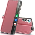 thumbnail image 1 of Sumao for Samsung Galaxy S24 Smart Clear View Window with Kickstand，Leather Flip Protective Case-Pink, 1 of 10