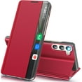 thumbnail image 1 of Sumao for Samsung Galaxy S24 Smart Clear View Window with Kickstand，Leather Flip Protective Case-Red, 1 of 11