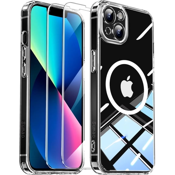 Sumao  silicone anti-fall mobile phone case with two screen protectors，（iphone 13 Mini，clear）