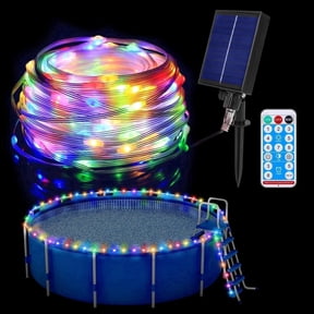65ft Solar Pool Lights for Above Ground Pools, 180 Leds Remote IP65 Waterproof Rope String Lights, 8 Color Modes, Swimming Frame Pool Decor Accessories for Outdoor Outside Trampoline Camping