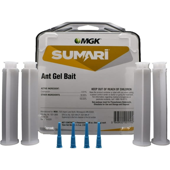 Sumari Ant Gel Bait - Long-lasting Ant Colony Control - 4 Tips, 4 Plungers, & 4 x 30g Tubes by MGK