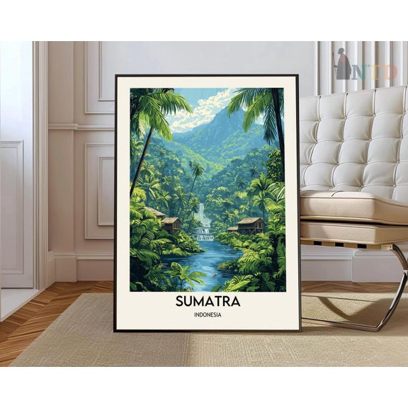 Sumatra Travel Poster, Indonesian Landscape Wall Art