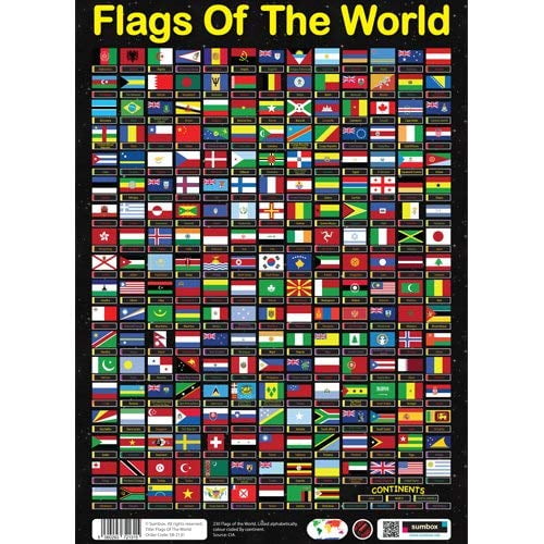 Sumbox A3 Flags of the World Poster Educational Geography Wall Chart for Kids, Classroom or Home Learning