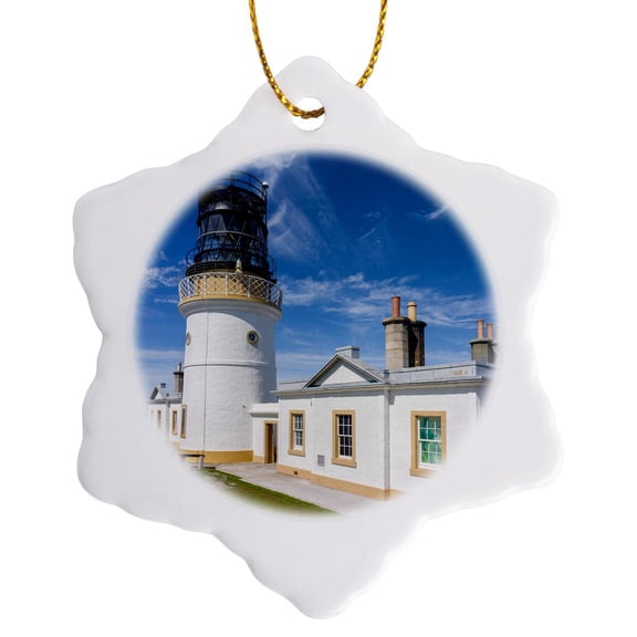 3drose, Sumburgh Head Lighthouse on the Shetland Islands in Scotland., 3 inch Snowflake Porcelain Ornament