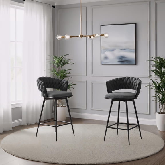 Sumdeal 2/4-Piece Swivel Bar Stool Set, Cotton Linen Cushions, 360° Rotating Modern Bar Stool Set, Suitable for Kitchen Island, Dining Room, Living Room, Vintage Gray White, Dark Gray, Green