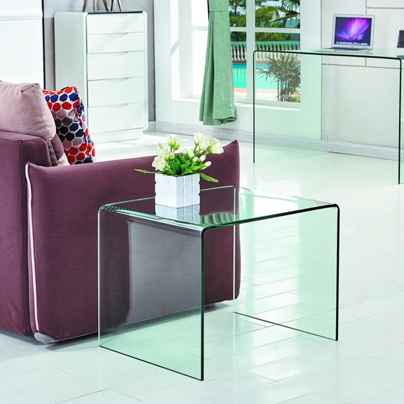 Sumdeal 22.95-inch Square Clear Tempered Glass Side Table - End Table for Living Room, Reading Nook, Small Spaces