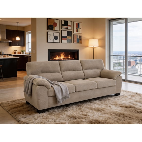 Sumdeal 3-Seater Camel Sofa - Modern Textured Fabric Couch