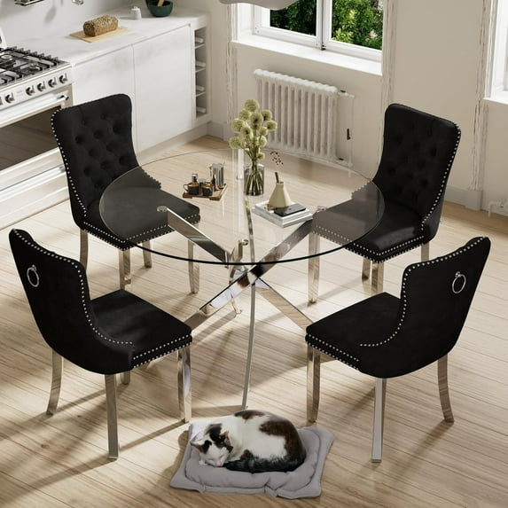 Sumdeal 42" Glass Dining Table Room Set for 4,5 Pieces Glass Dining Table Set for Kitchen