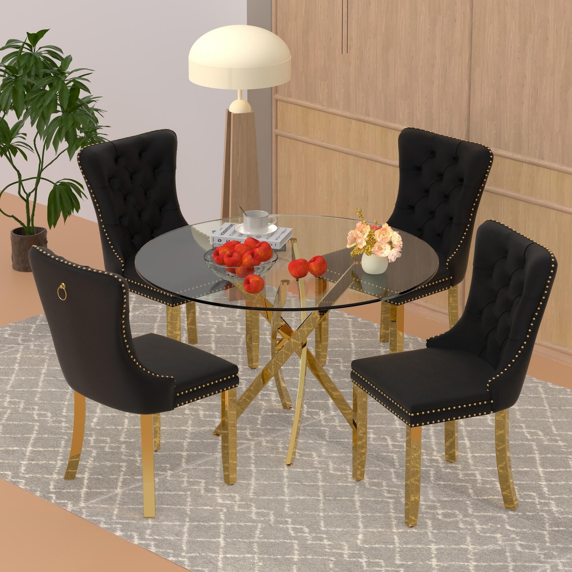 Sumdeal 47" Glass Dining Table Sets for 4/6,5/7 Pieces Dining Room Set ...