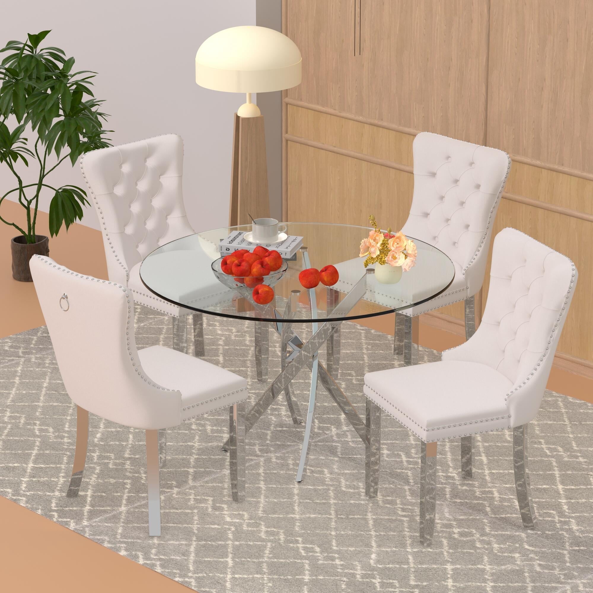 Sumdeal 47" Glass Dining Table Sets for 4/6,5/7 Pieces Dining Room Set ...
