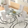 thumbnail image 1 of Sumdeal 47" Modern Round Glass Dining Table Room Sets for 4,Dining Table with 4 Velvet Dining Chairs,Black Table and 4 Beige Velvet with Silver Leg, 1 of 7