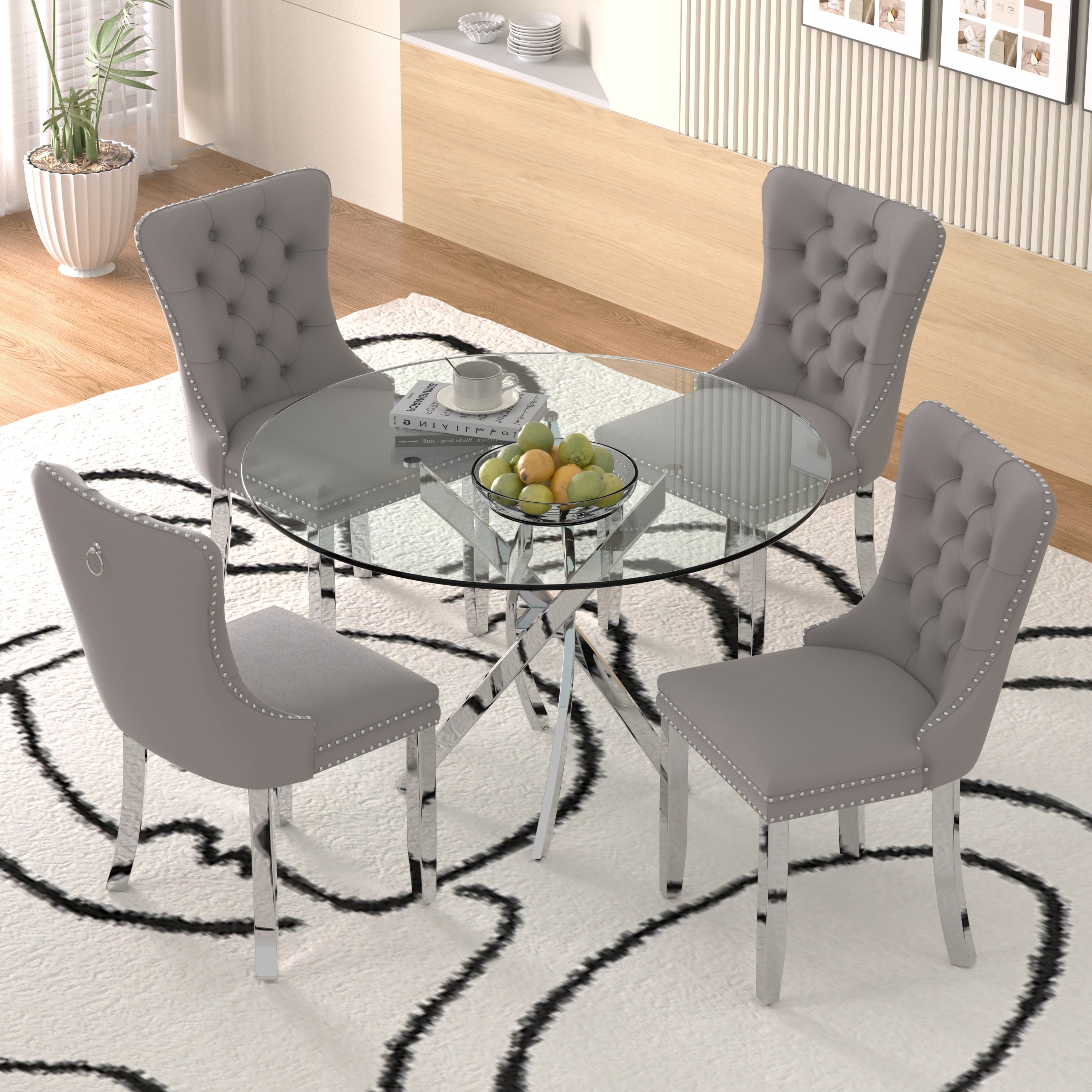 Sumdeal 47" Modern Round Glass Dining Table Room Sets for 4,Dining ...