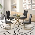 thumbnail image 1 of Sumdeal 47" Modern Round Glass Dining Table Room Sets for 4,Dining Table with 4 PU Leather Dining Chairs,Glass Table and 4 Black C-shaped Chairs with Golden Leg, 1 of 7