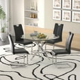 thumbnail image 1 of Sumdeal 47" Modern Round Glass Dining Table Room Sets for 4,Dining Table with 4 PU Leather Dining Chairs,Glass Table and 4 Black C-shaped Chairs with Silver Leg, 1 of 7