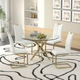 thumbnail image 1 of Sumdeal 47" Modern Round Glass Dining Table Room Sets for 4,Dining Table with 4 PU Leather Dining Chairs,Glass Table and 4 White C-shaped Chairs with Golden Leg, 1 of 7