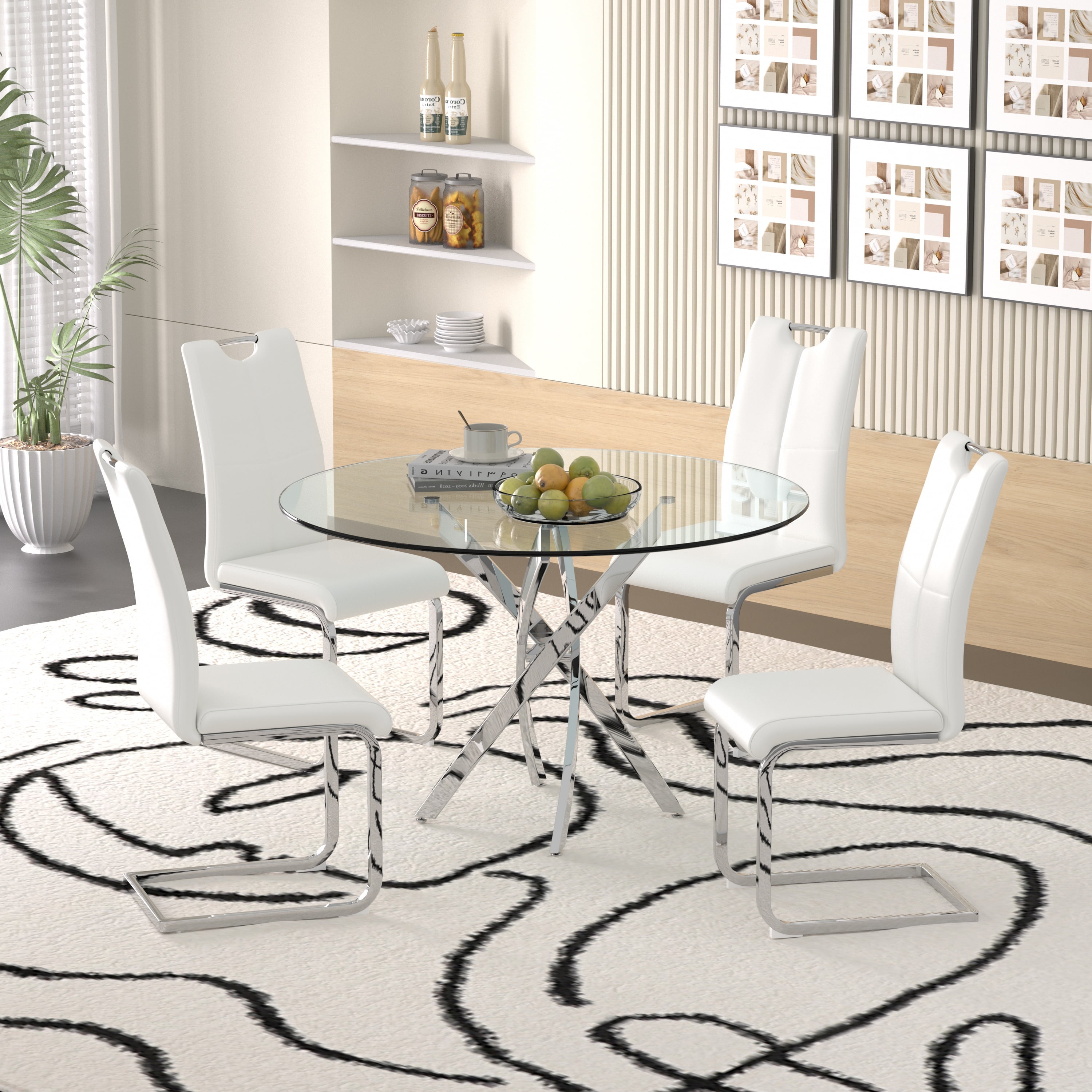 Sumdeal 47" Modern Round Glass Dining Table Room Sets for 4,Dining ...