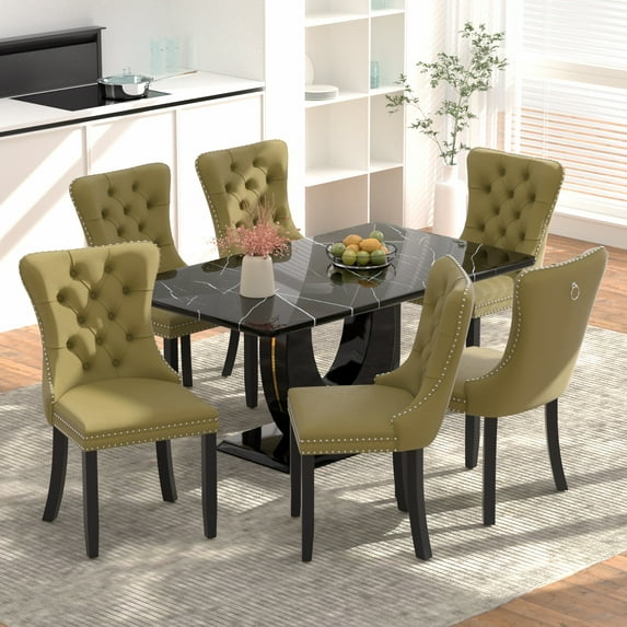 Sumdeal 5/7-Piece Dining Set, Includes a 63-inch Modern Black Faux Marble Dining Table and 4/6 Velvet-Upholstered Chairs, Perfect for Kitchens, Dining Rooms, and Offices