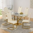 thumbnail image 1 of Sumdeal 5/7-Piece Modern Dining Set, 63-inch Rectangular Glass-Top Dining Table with 4/6 Upholstered PU Leather Chairs in Luxe Colors, Suitable for Kitchens and Dining Rooms, 1 of 8
