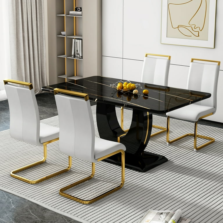 Sumdeal Piece Dinette Furniture, Black Faux Marble Pedestal