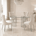 thumbnail image 1 of Sumdeal 5-Piece Luxury Dining Set, 71-Inch Oval Tempered Glass Table with 4 Beige Velvet Tufted High-Back Chairs, Silver Legs, 1 of 9