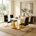 thumbnail image 1 of Sumdeal 5-Piece Modern Luxury Dining Set, 63" Rectangular Pandora White Tempered Glass Table with Gold Base, 4 Black PU Leather Chairs, Gold Legs, 1 of 8