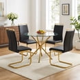 thumbnail image 1 of Sumdeal 5-Piece Round Glass Dining Set, 36.6 in Table, 4 PU High-Back Chairs, Black, 1 of 9