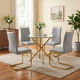 thumbnail image 1 of Sumdeal 5-Piece Round Glass Dining Set, 36.6 in Table, 4 PU High-Back Chairs, Light Gray, 1 of 9