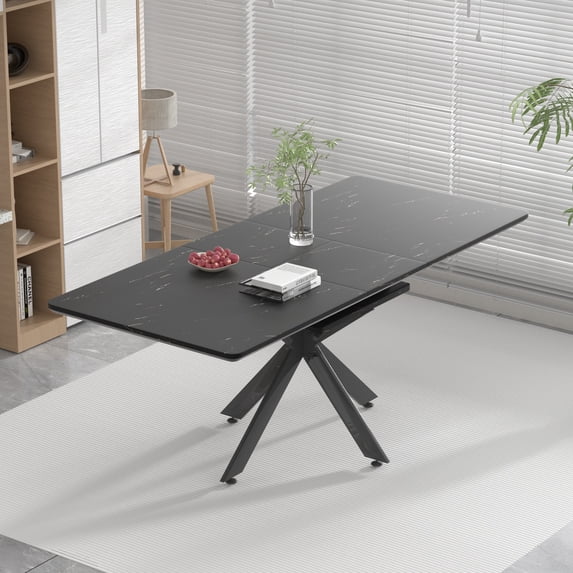 Sumdeal 62"-78" Modern Mid-Century Dining Table,Black