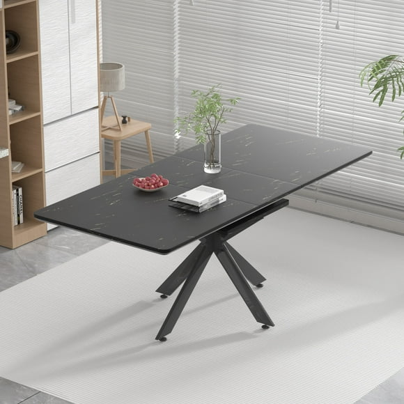 Sumdeal 62"-78" Modern Mid-Century Dining Table,Black