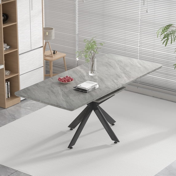 Sumdeal 62"-78" Modern Mid-Century Dining Table,Gray