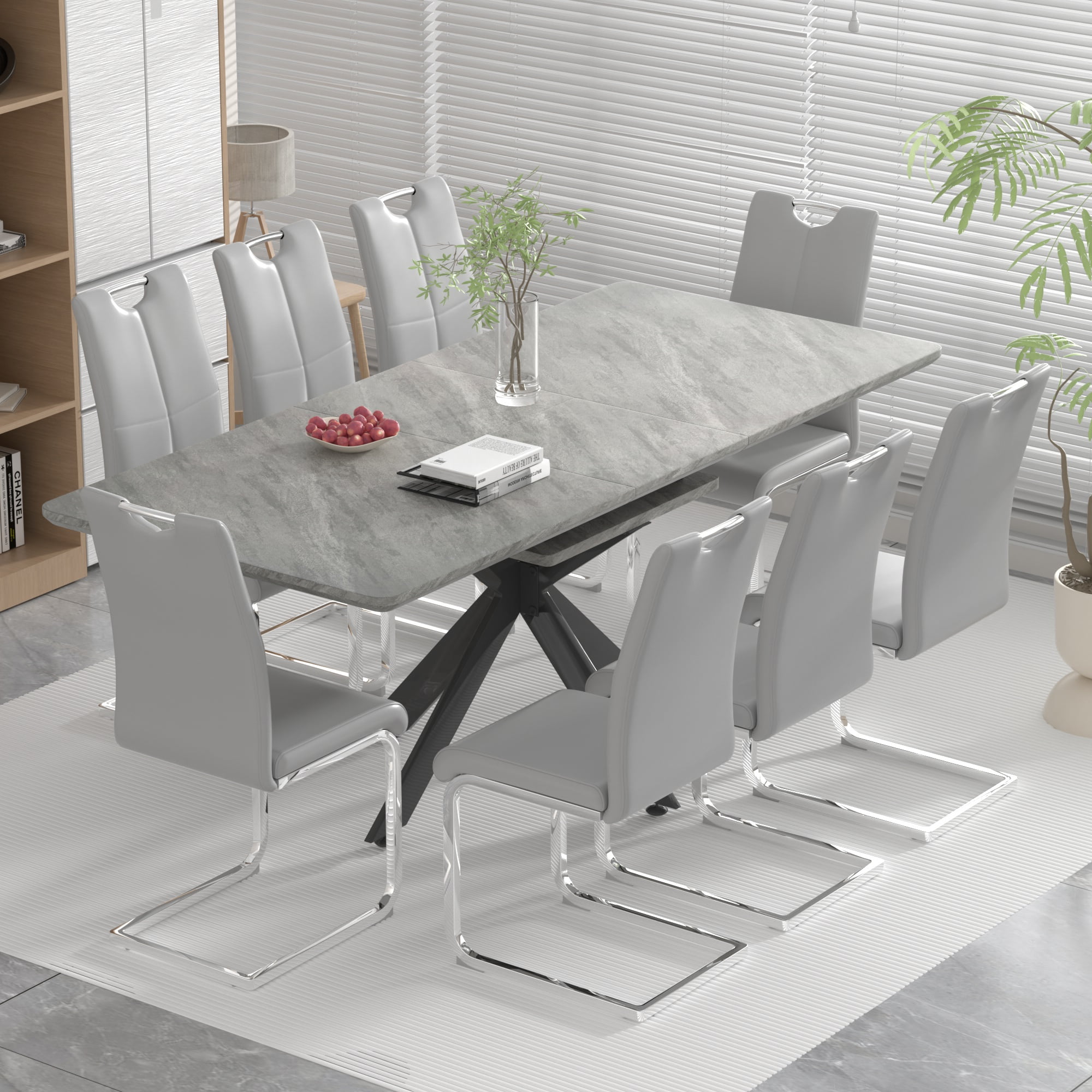Sumdeal 62"-78" Modern Mid-Century Dining Table Set with 8 Chairs ...