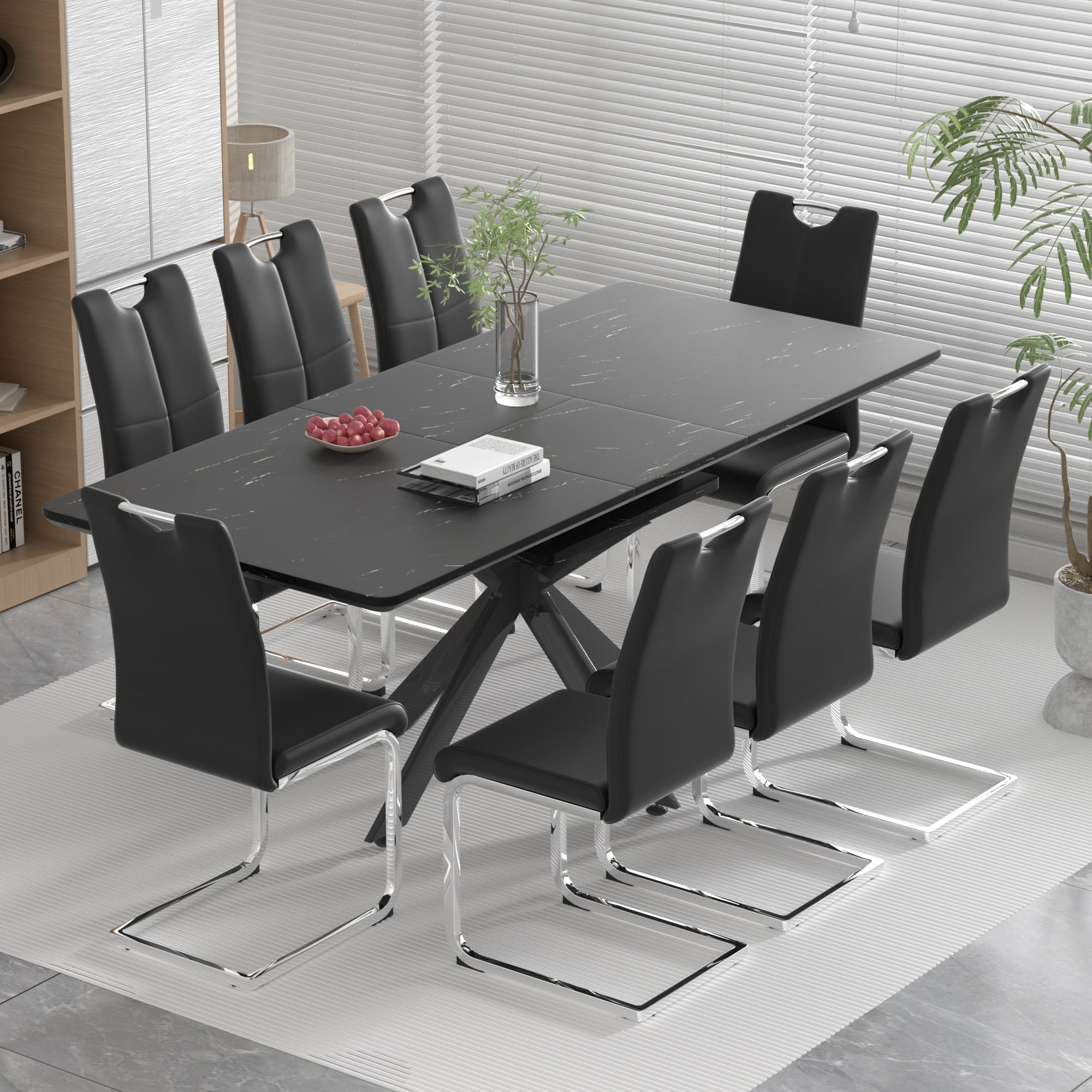 Sumdeal 62"-78" Modern Mid-Century Dining Table Set with 8 Chairs ...