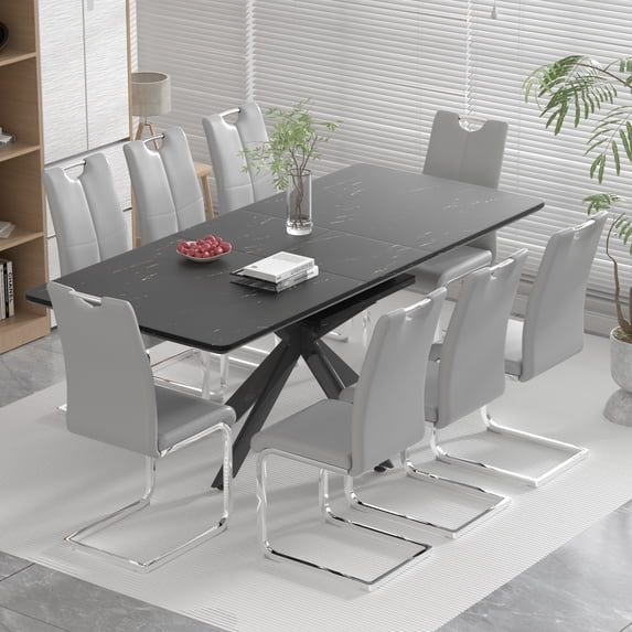 Sumdeal 62"-78" Modern Mid-Century Dining Table Set with 8 Chairs - Expandable & Stylish for Home, Dining Room, Kitchen