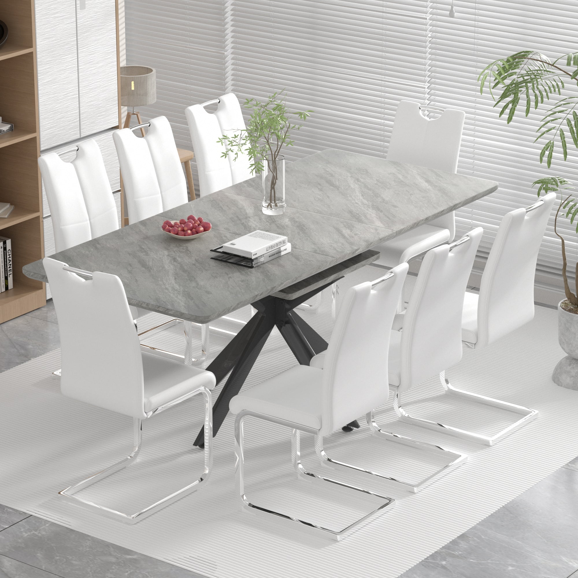 Sumdeal 62"-78" Modern Mid-Century Dining Table Set with 8 Chairs ...
