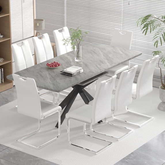Sumdeal 62"-78" Modern Mid-Century Dining Table Set with 8 Chairs - Expandable & Stylish for Home, Dining Room, Kitchen