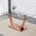 thumbnail image 1 of Sumdeal 63" Glass Dining Table for 4-6 people,Modern Dining Room Table for 4, Kitchen Table for 6, Dinner Table with Rectangle Tempered Glass Top and Chrome Rose Gold Base, 1 of 9