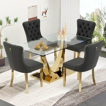 Sumdeal 63" Glass Dining Table Set for 4,Gold Dining Room Table Set for 4,Modern Kitchen Table and High-end Tufted Solid Wood Contemporary Velvet Upholstered Dining Chair for 4,Black with Gold Leg