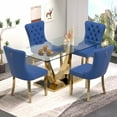 thumbnail image 1 of Sumdeal 63" Glass Dining Table Set for 4,Gold Dining Room Table Set for 4,Modern Kitchen Table and High-end Tufted Solid Wood Contemporary Velvet Upholstered Dining Chair for 4,Blue with Gold Leg, 1 of 1