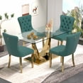 thumbnail image 1 of Sumdeal 63" Glass Dining Table Set for 4,Gold Dining Room Table Set for 4,Modern Kitchen Table and High-end Tufted Solid Wood Contemporary Velvet Upholstered Dining Chair for 4,Green with Gold Leg, 1 of 7