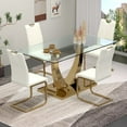 thumbnail image 1 of Sumdeal 63" Glass Dining Table Set for 4,Gold Dining Room Table Set for 4,Modern Kitchen Table and PU Leather Chairs for 4,White with Gold Leg C Shape, 1 of 8