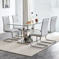 thumbnail image 1 of Sumdeal 63" Glass Dining Table Set for 4,Modern Dining Room Table Set for 4, Kitchen Table and PU Leather Chairs Set for 4, Dinner Table with Rectangle Tempered Glass Top and Chrome Silver Base, 1 of 9