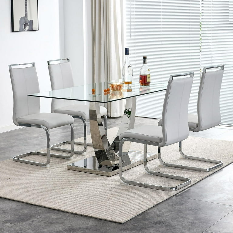 Tempered glass dining table set discount
