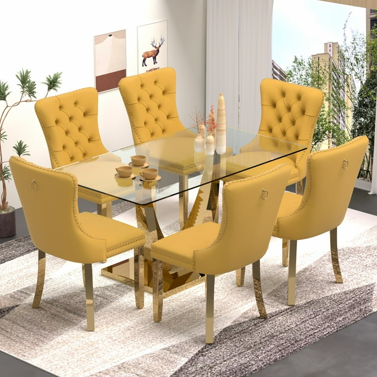 Yellow dining table set discount