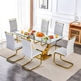 thumbnail image 1 of Sumdeal 63" Glass Dining Table Set for 6,Modern Dining Room Table Set for 6, Kitchen Table and PU Leather Chairs Set for 6, Dinner Table with Rectangle Tempered Glass Top and Chrome Golden Base, 1 of 8