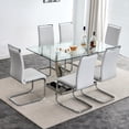 thumbnail image 1 of Sumdeal 63" Glass Dining Table Set for 6,Modern Dining Room Table Set for 6, Kitchen Table and PU Leather Chairs Set for 6, Dinner Table with Rectangle Tempered Glass Top and Chrome Silver Base, 1 of 9