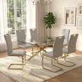 thumbnail image 1 of Sumdeal 63" Glass Dining Table Set for 6,Gold Base Dining Room Table with 6 Gold Leg C Shape Chairs, 1 of 8