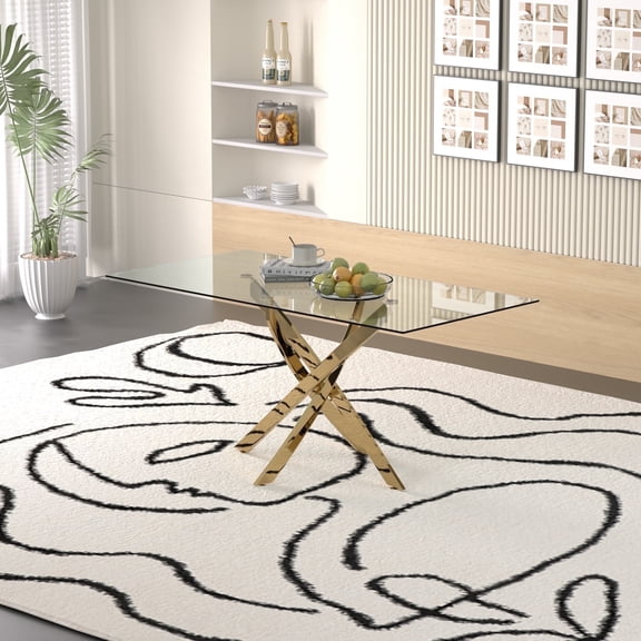 Sumdeal 63" Glass Dining Table with Golden Base
