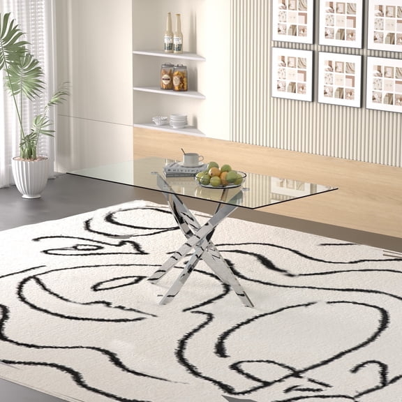 Sumdeal 63" Glass Dining Table with Silver Base